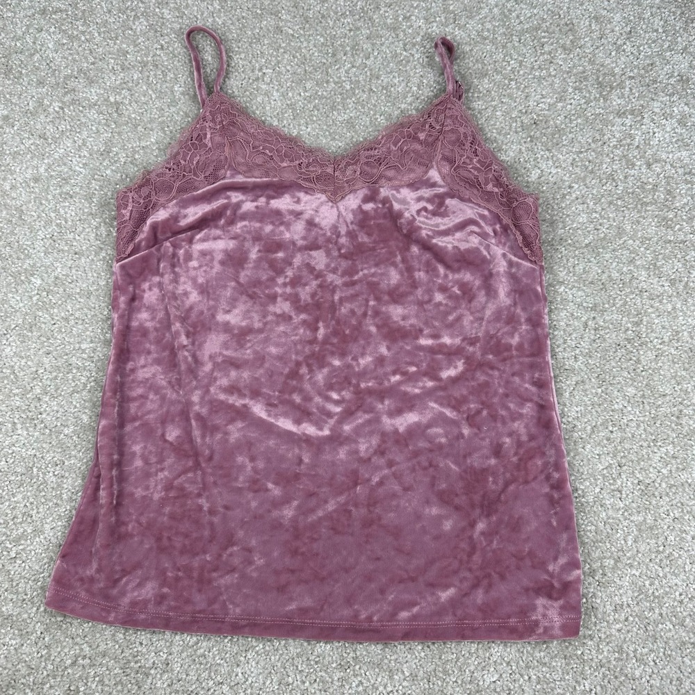 INC International Concepts Mauve Pink Velvet Lace Trim Cami Tank Top Small Y2K